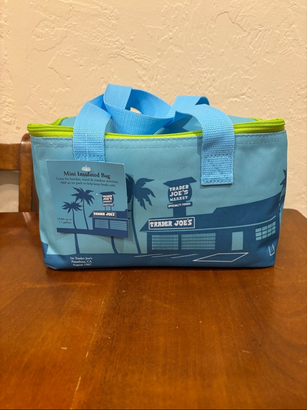 Trader Joe's Mini Insulated Cooler Bag - Light Blue with Lime Trim